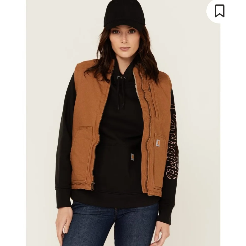 Carhartt  Women's Brown Sherpa-Lined Washed Duck Vest - Picture 7 of 16